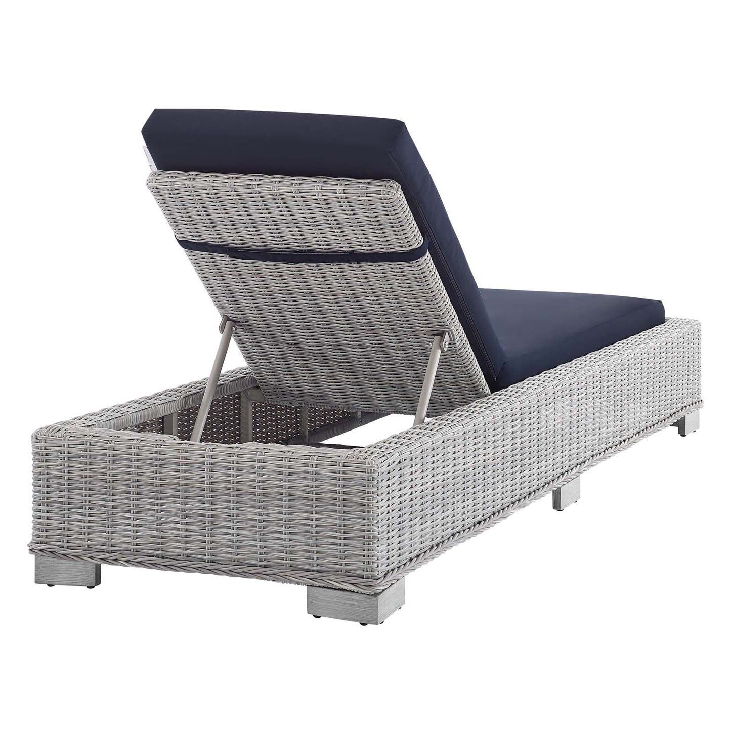 Conway Sunbrella® Outdoor Patio Wicker Rattan Chaise Lounge Light Gray Navy EEI-3978-LGR-NAV