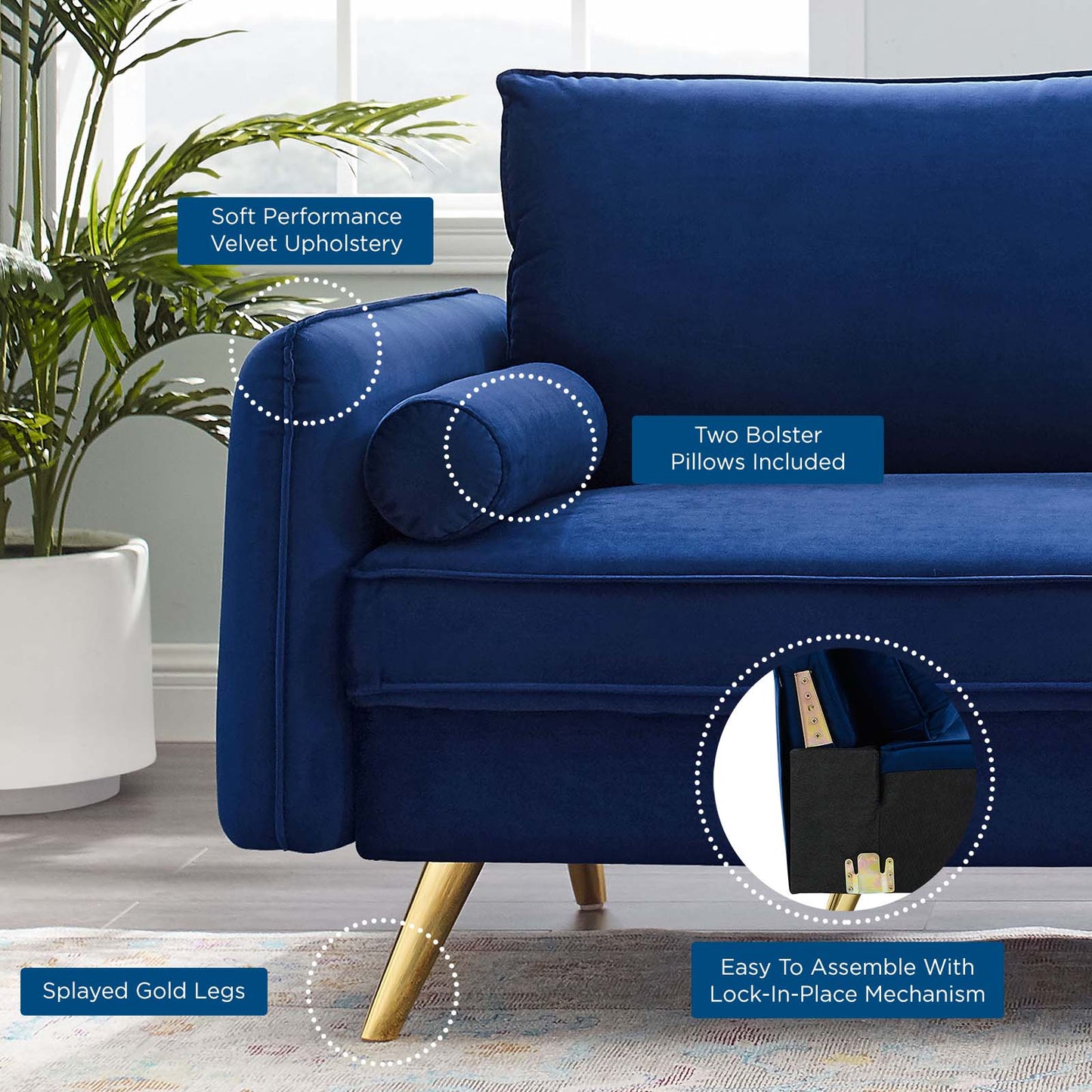 Revive Performance Velvet Sofa Navy EEI-3988-NAV