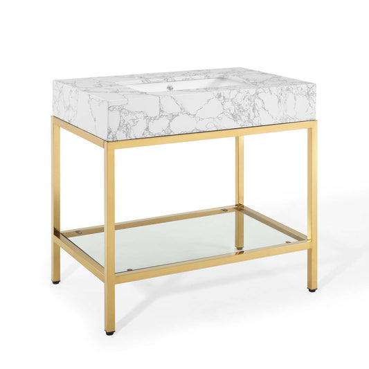 Kingsley 36" Gold Stainless Steel Bathroom Vanity Gold White EEI-3997-GLD-WHI