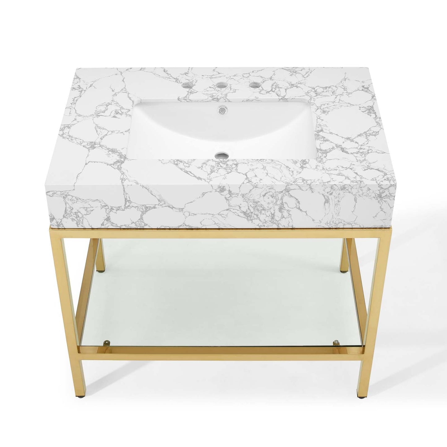 Kingsley 36" Gold Stainless Steel Bathroom Vanity Gold White EEI-3997-GLD-WHI