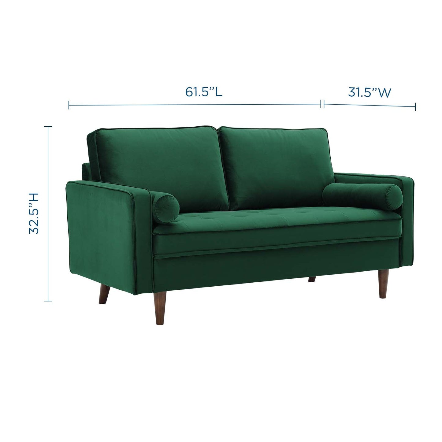 Valour Performance Velvet Loveseat Green EEI-4004-GRN