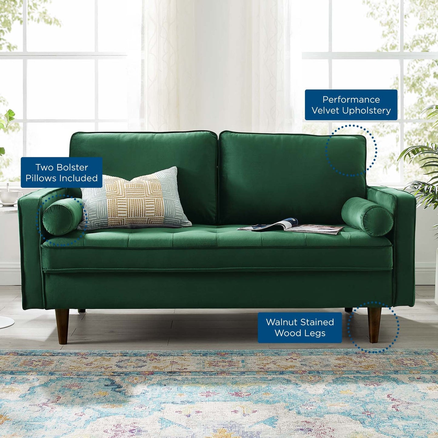 Valour Performance Velvet Loveseat Green EEI-4004-GRN