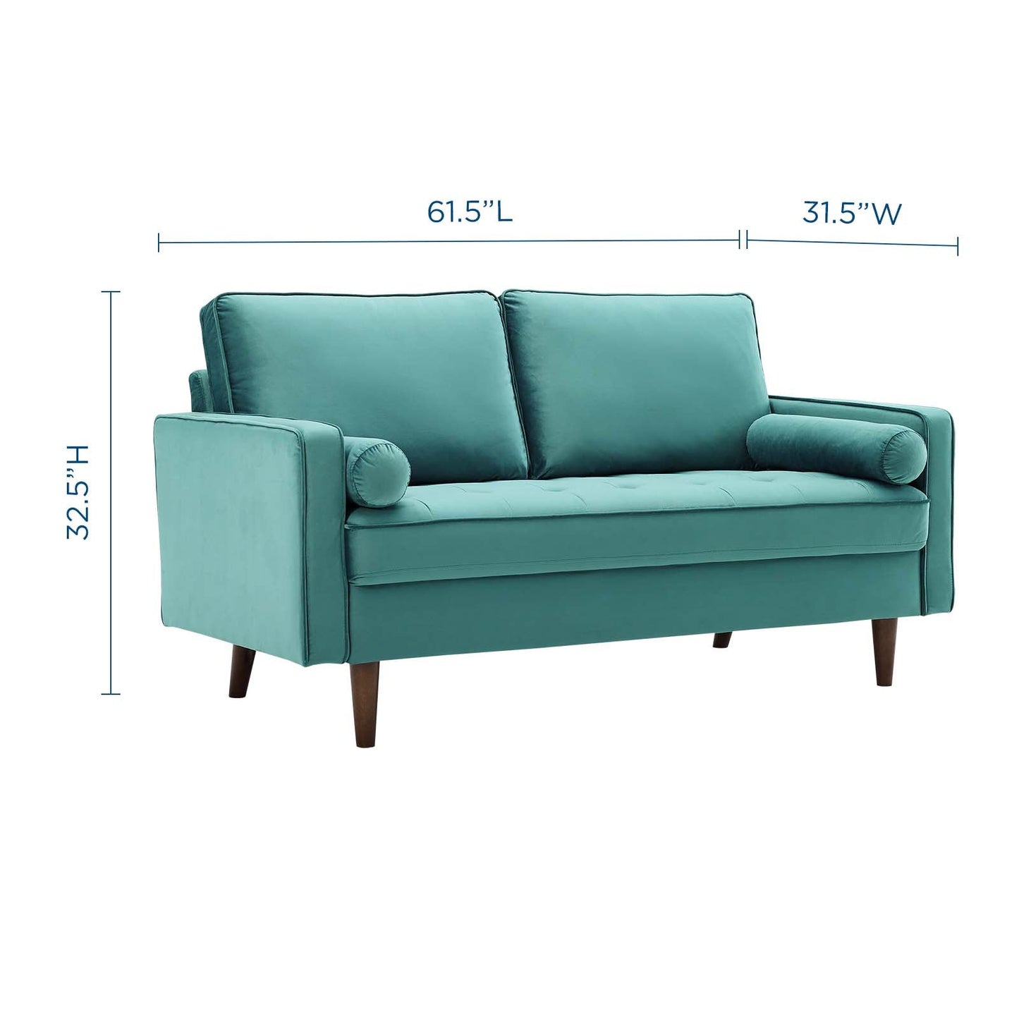 Valour Performance Velvet Loveseat Teal EEI-4004-TEA