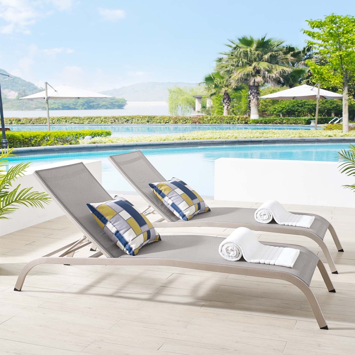 Savannah Outdoor Patio Mesh Chaise Lounge Set of 2 Gray EEI-4005-GRY