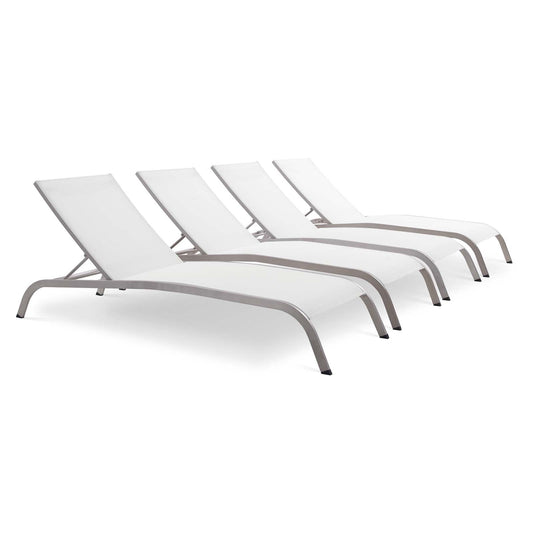 Savannah Outdoor Patio Mesh Chaise Lounge Set of 4 White EEI-4007-WHI