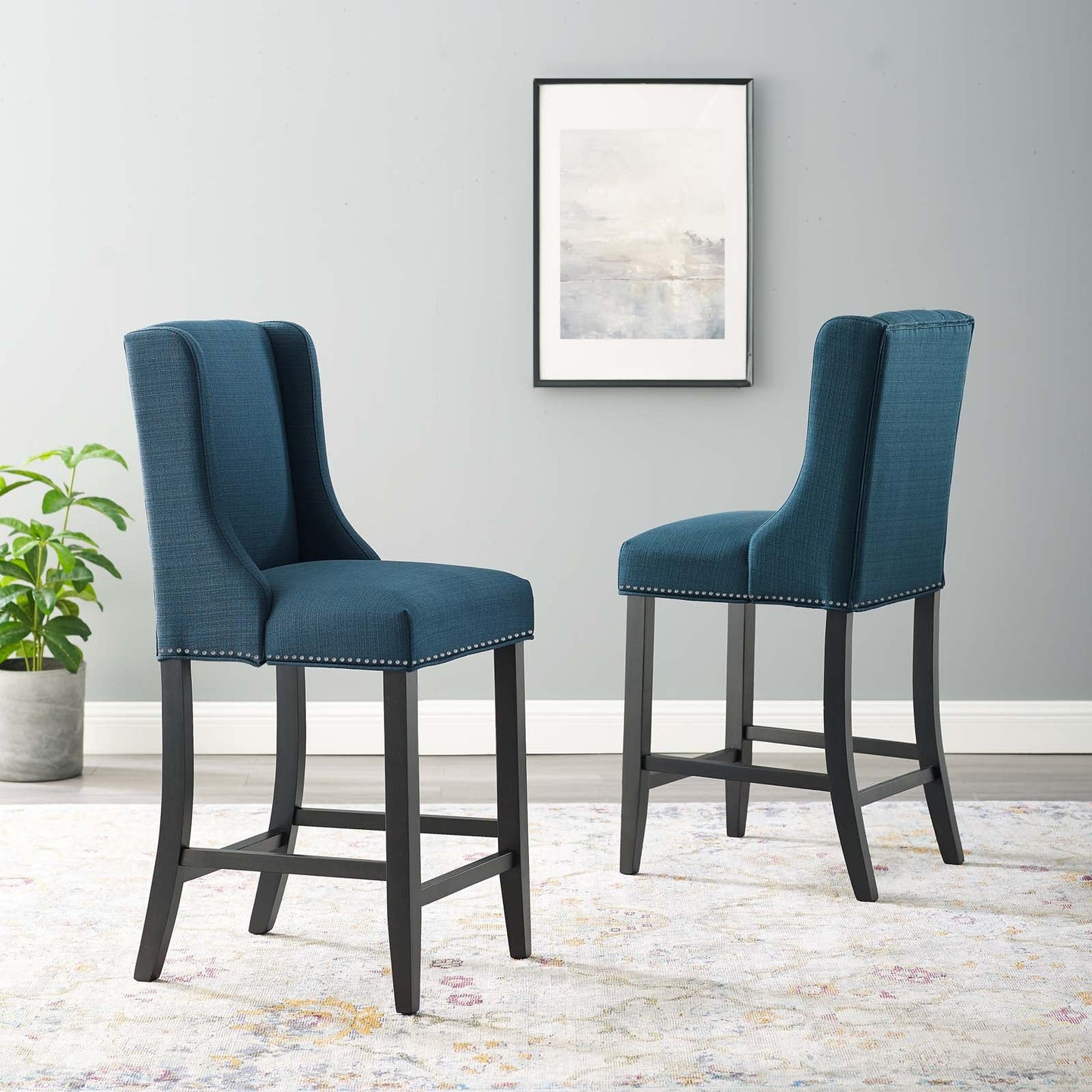 Baron Counter Stool Upholstered Fabric Set of 2 Azure EEI-4016-AZU