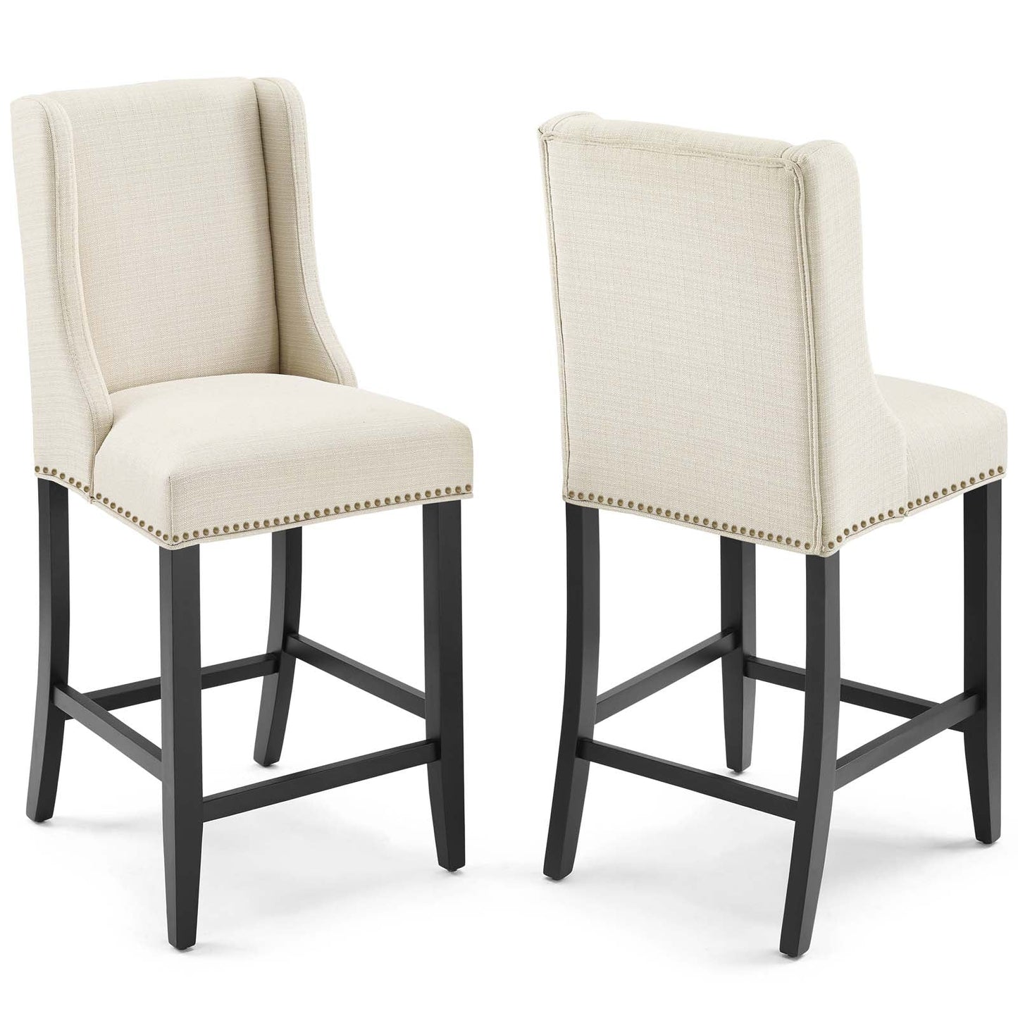 Baron Counter Stool Upholstered Fabric Set of 2 Beige EEI-4016-BEI