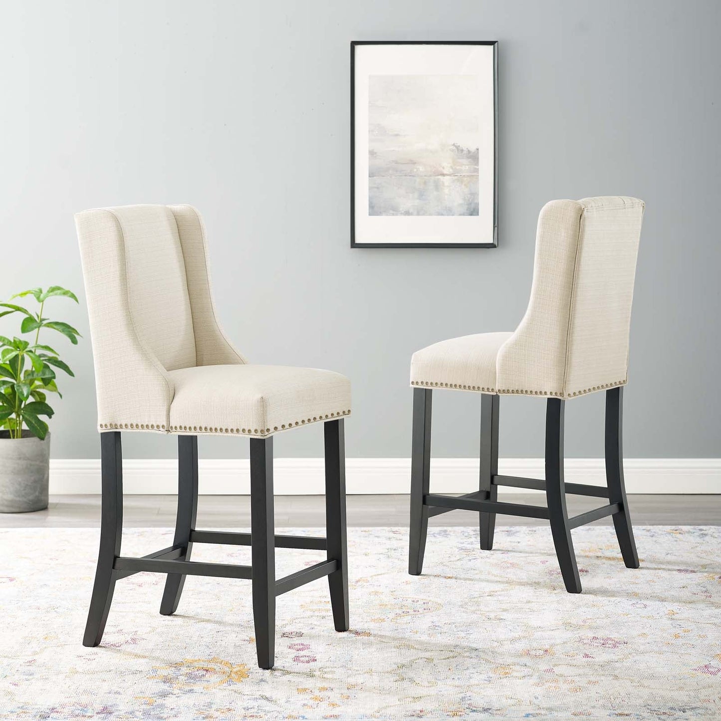 Baron Counter Stool Upholstered Fabric Set of 2 Beige EEI-4016-BEI