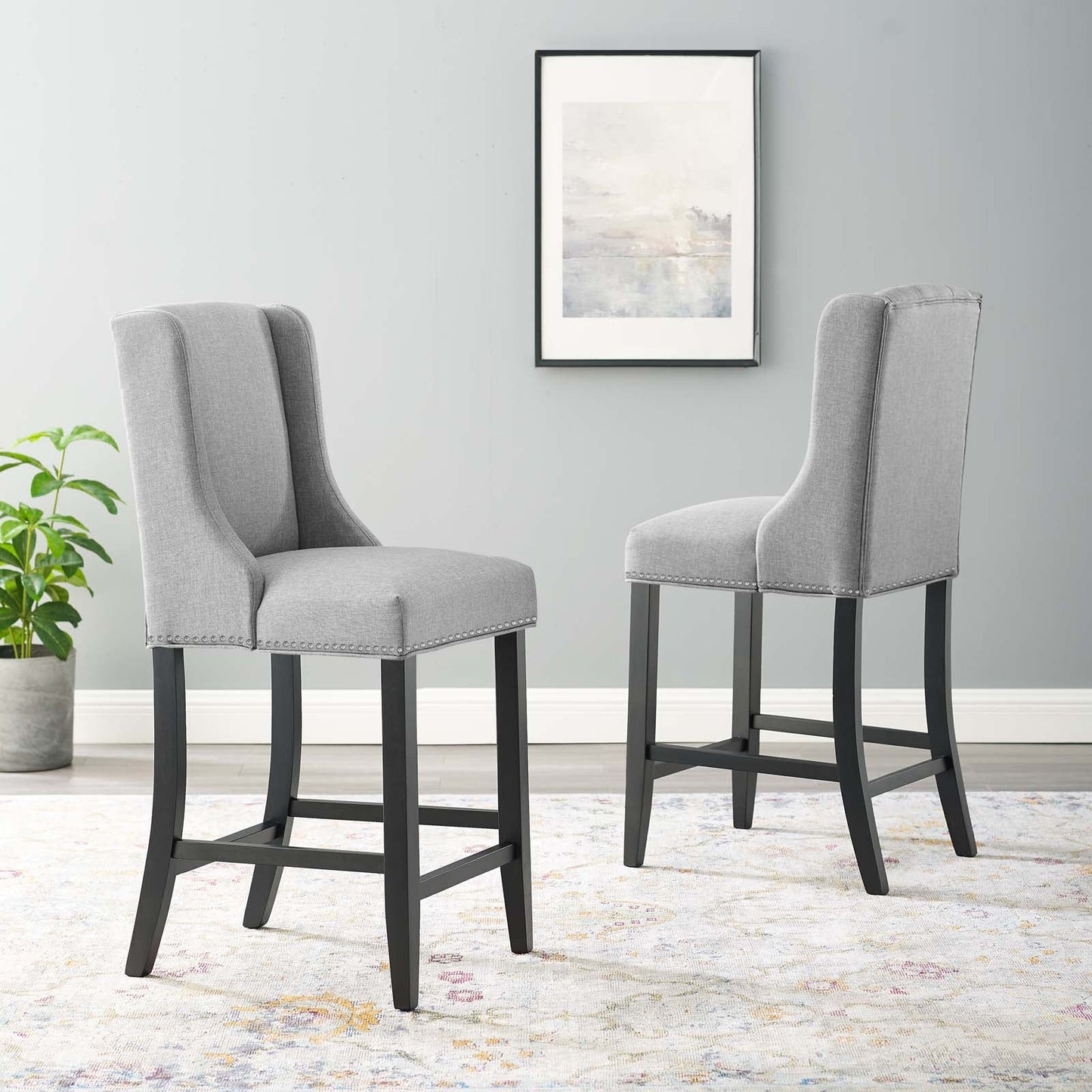 Baron Counter Stool Upholstered Fabric Set of 2 Light Gray EEI-4016-LGR