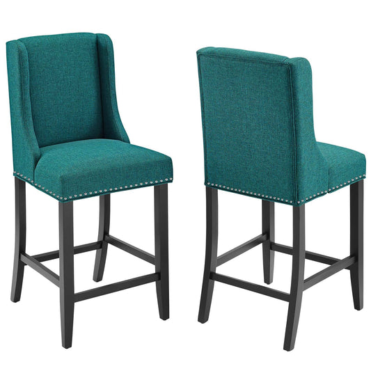 Baron Counter Stool Upholstered Fabric Set of 2 Teal EEI-4016-TEA