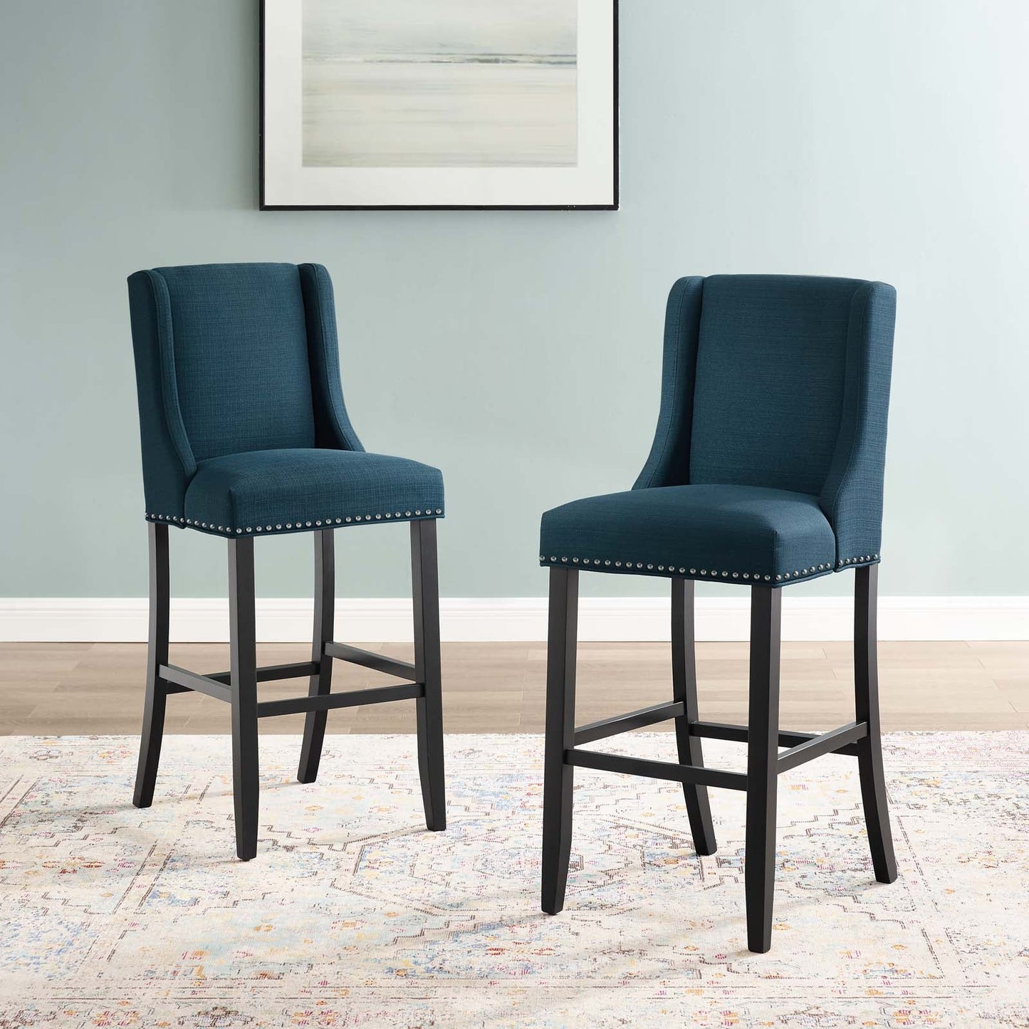 Baron Bar Stool Upholstered Fabric Set of 2 Azure EEI-4018-AZU