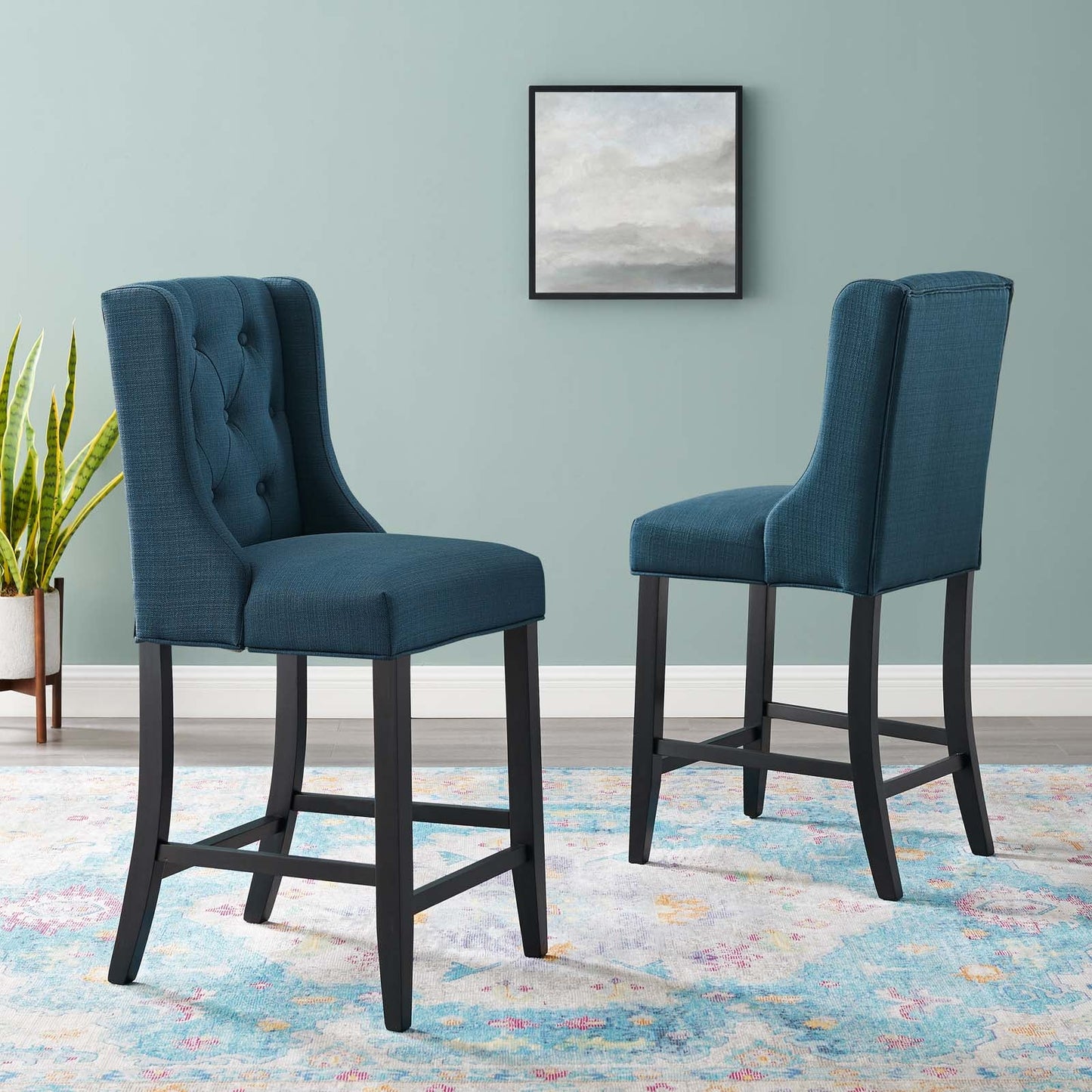 Baronet Counter Bar Stool Upholstered Fabric Set of 2 Azure EEI-4020-AZU