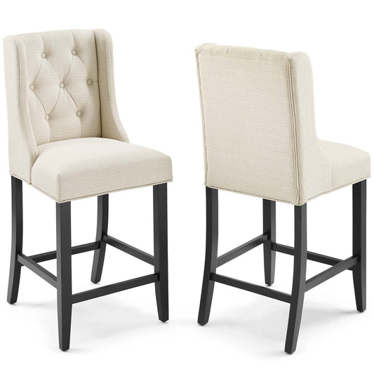 Baronet Counter Bar Stool Upholstered Fabric Set of 2 Beige EEI-4020-BEI