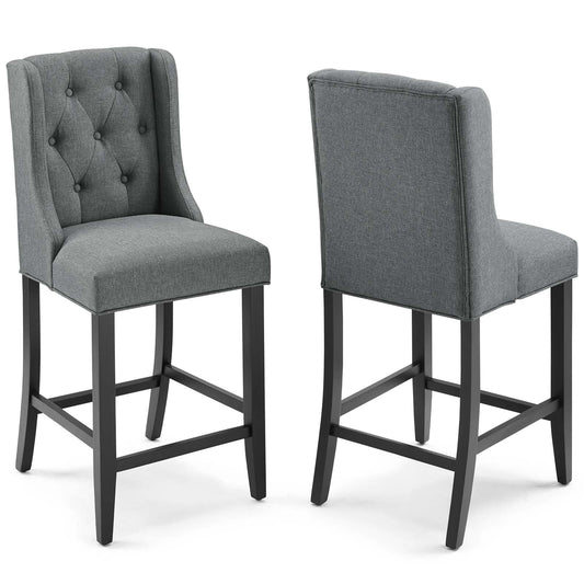 Baronet Counter Bar Stool Upholstered Fabric Set of 2 Gray EEI-4020-GRY