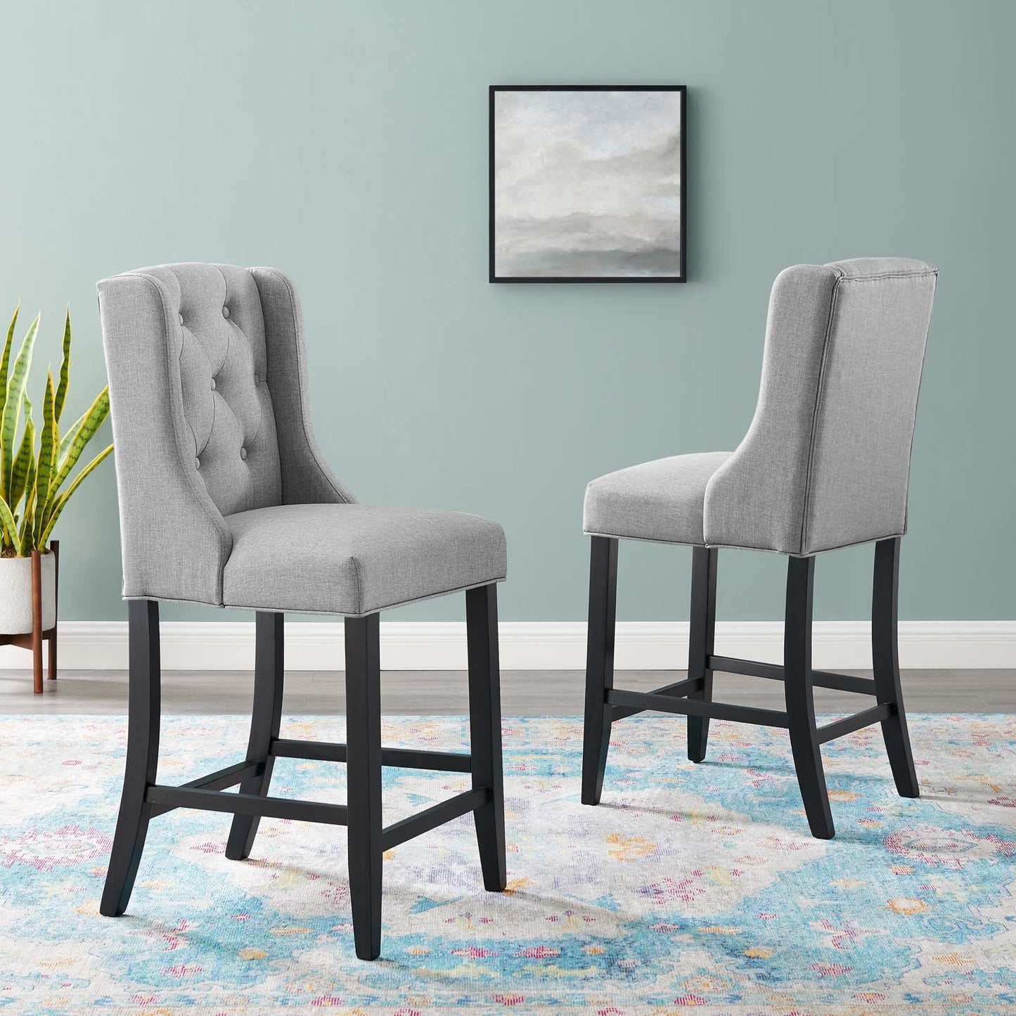 Baronet Counter Bar Stool Upholstered Fabric Set of 2 Light Gray EEI-4020-LGR