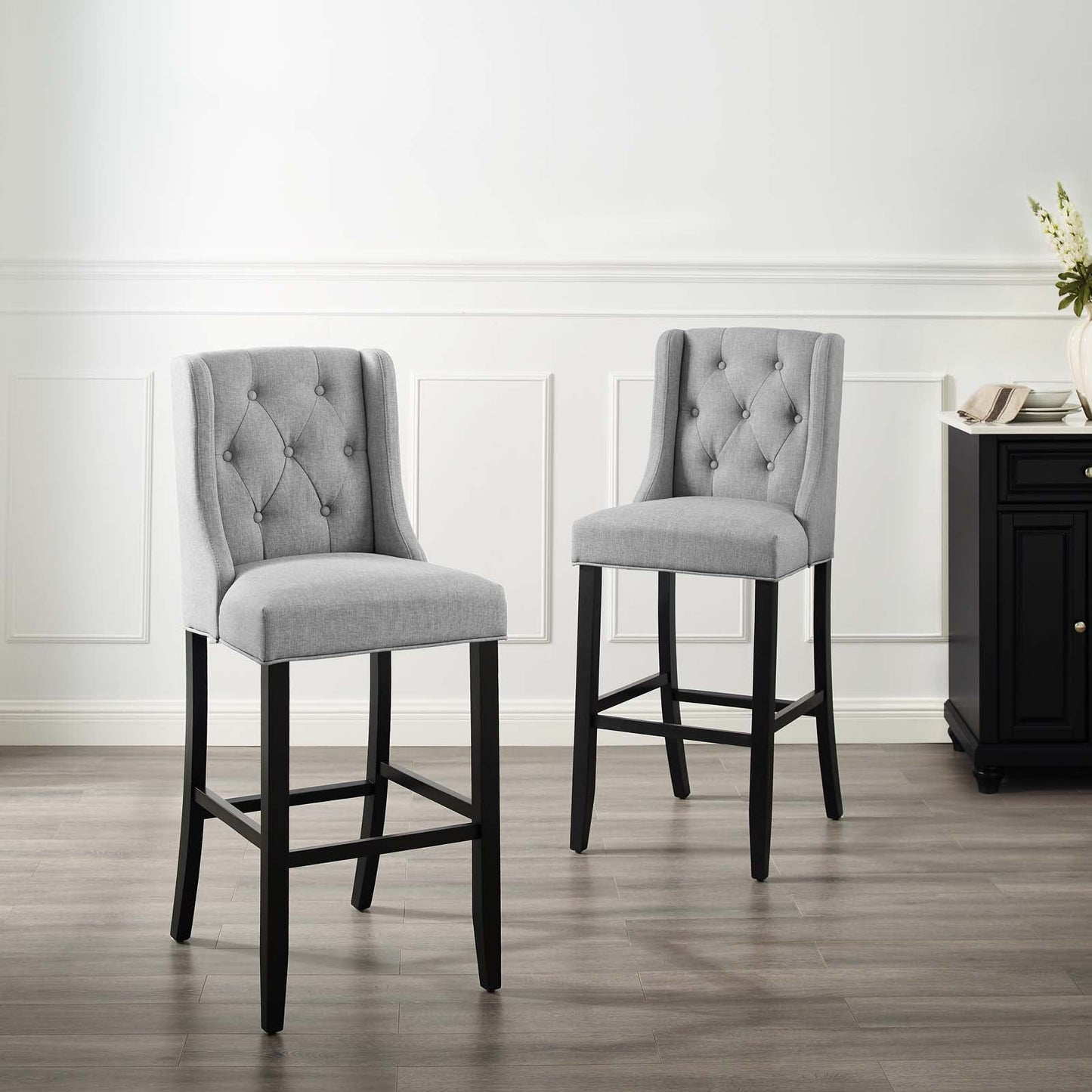 Baronet Bar Stool Upholstered Fabric Set of 2 Light Gray EEI-4022-LGR