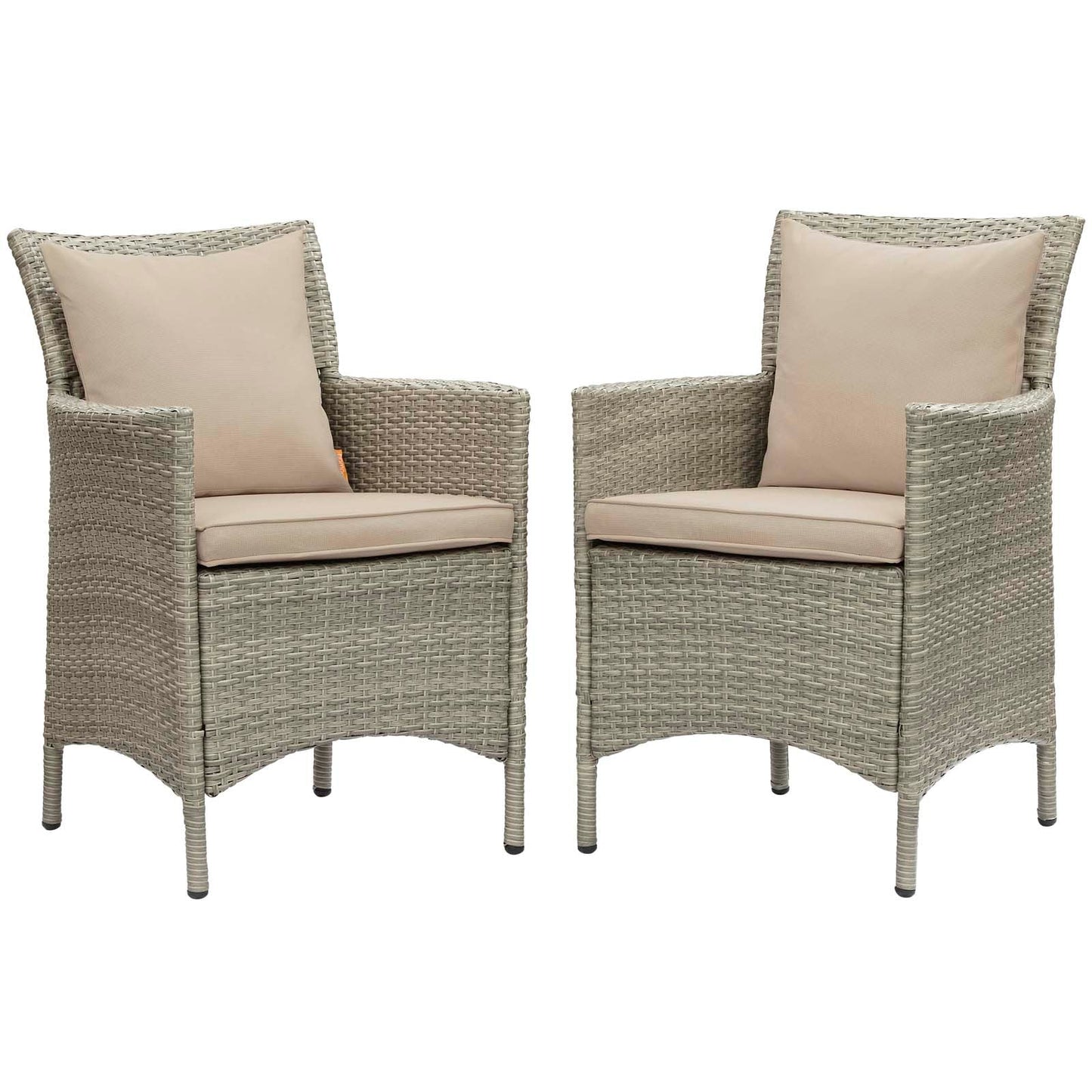 Conduit Outdoor Patio Wicker Rattan Dining Armchair Set of 2 Light Gray Beige EEI-4027-LGR-BEI