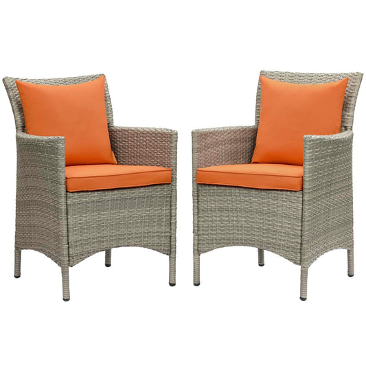 Conduit Outdoor Patio Wicker Rattan Dining Armchair Set of 2 Light Gray Orange EEI-4027-LGR-ORA