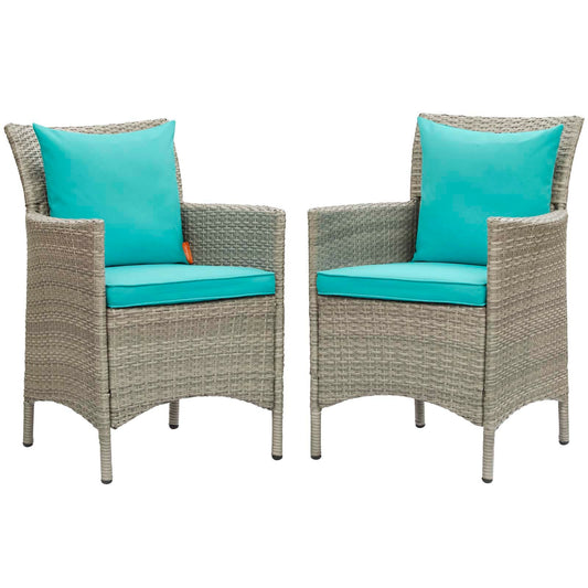 Conduit Outdoor Patio Wicker Rattan Dining Armchair Set of 2 Light Gray Turquoise EEI-4027-LGR-TRQ