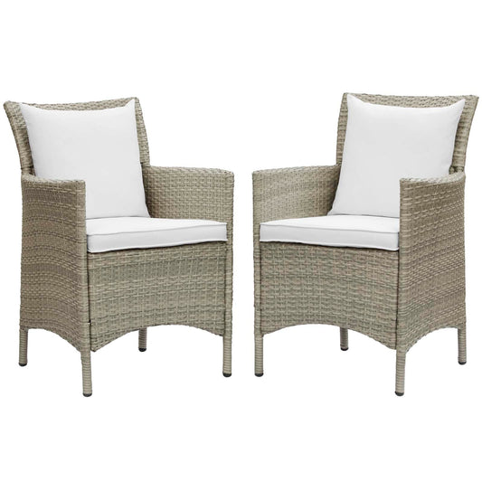 Conduit Outdoor Patio Wicker Rattan Dining Armchair Set of 2 Light Gray White EEI-4027-LGR-WHI