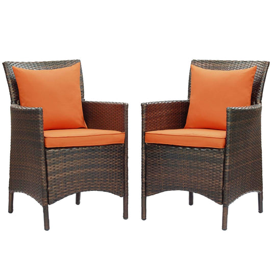 Conduit Outdoor Patio Wicker Rattan Dining Armchair Set of 2 Brown Orange EEI-4030-BRN-ORA