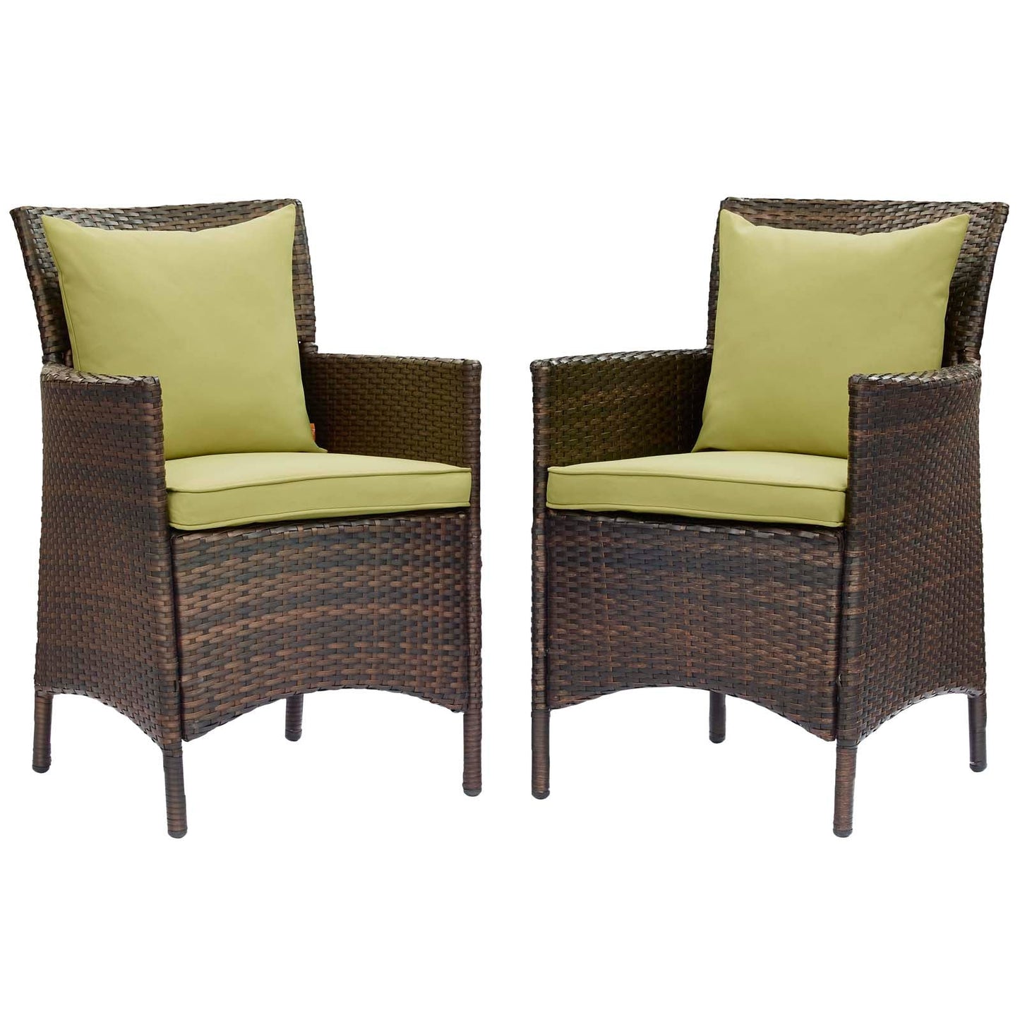 Conduit Outdoor Patio Wicker Rattan Dining Armchair Set of 2 Brown Peridot EEI-4030-BRN-PER