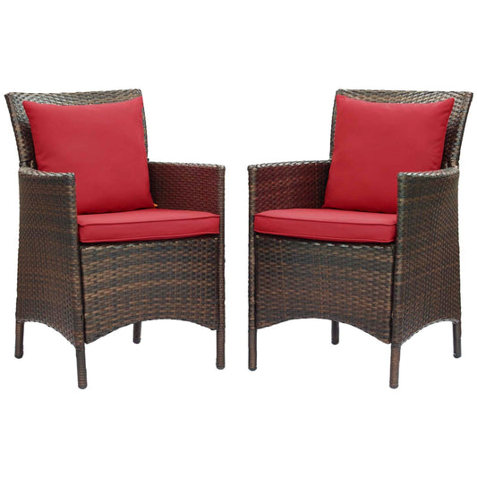 Conduit Outdoor Patio Wicker Rattan Dining Armchair Set of 2 Brown Red EEI-4030-BRN-RED