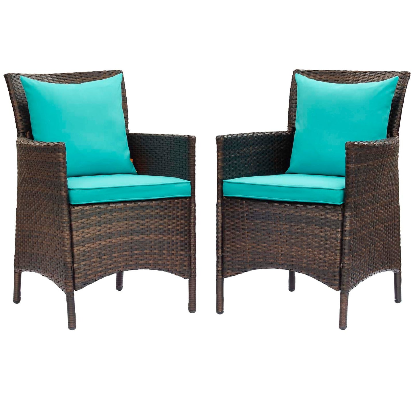 Conduit Outdoor Patio Wicker Rattan Dining Armchair Set of 2 Brown Turquoise EEI-4030-BRN-TRQ