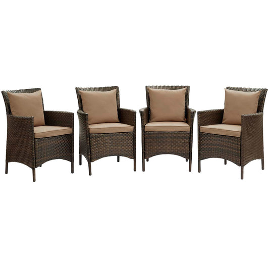 Conduit Outdoor Patio Wicker Rattan Dining Armchair Set of 4 Brown Mocha EEI-4031-BRN-MOC