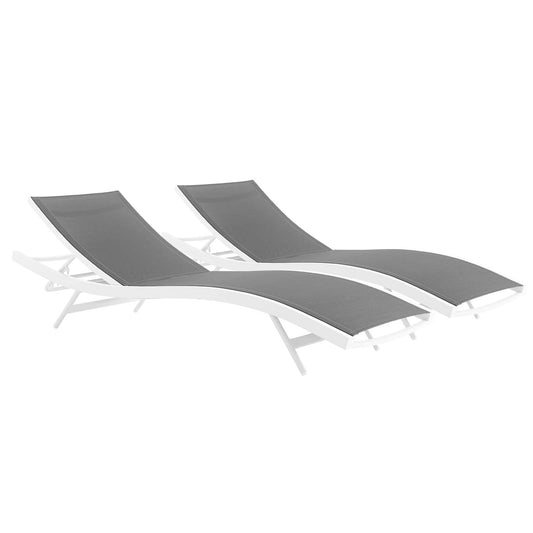 Glimpse Outdoor Patio Mesh Chaise Lounge Set of 2 White Gray EEI-4038-WHI-GRY