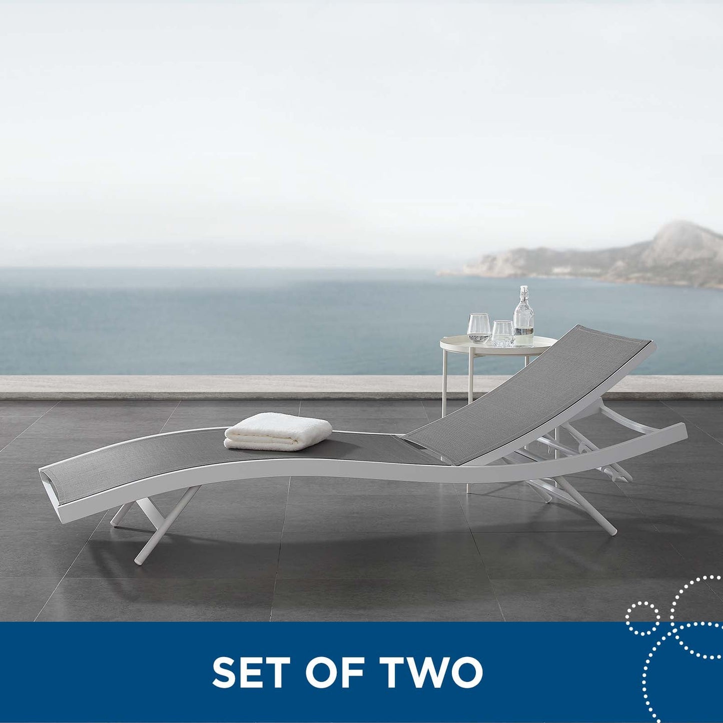 Glimpse Outdoor Patio Mesh Chaise Lounge Set of 2 White Gray EEI-4038-WHI-GRY