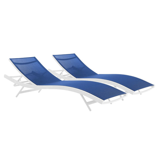 Glimpse Outdoor Patio Mesh Chaise Lounge Set of 2 White Navy EEI-4038-WHI-NAV