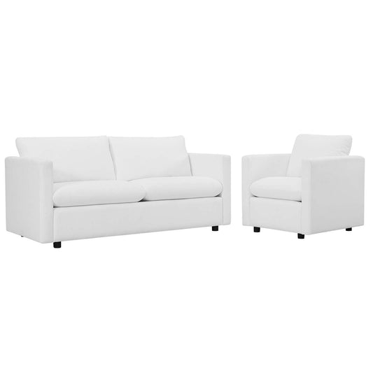 Activate Upholstered Fabric Sofa and Armchair Set White EEI-4045-WHI-SET