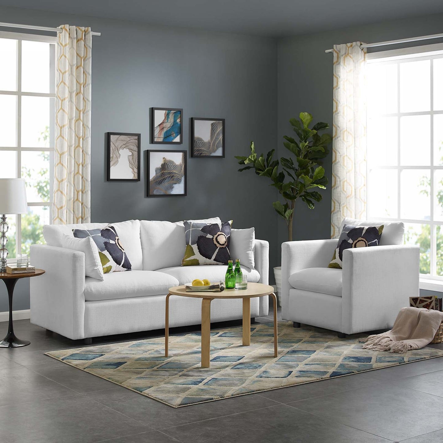 Activate Upholstered Fabric Sofa and Armchair Set White EEI-4045-WHI-SET