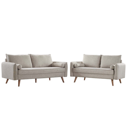 Revive Upholstered Fabric Sofa and Loveseat Set Beige EEI-4047-BEI-SET