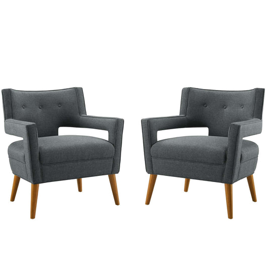 Sheer Upholstered Fabric Armchair Set of 2 Gray EEI-4082-GRY