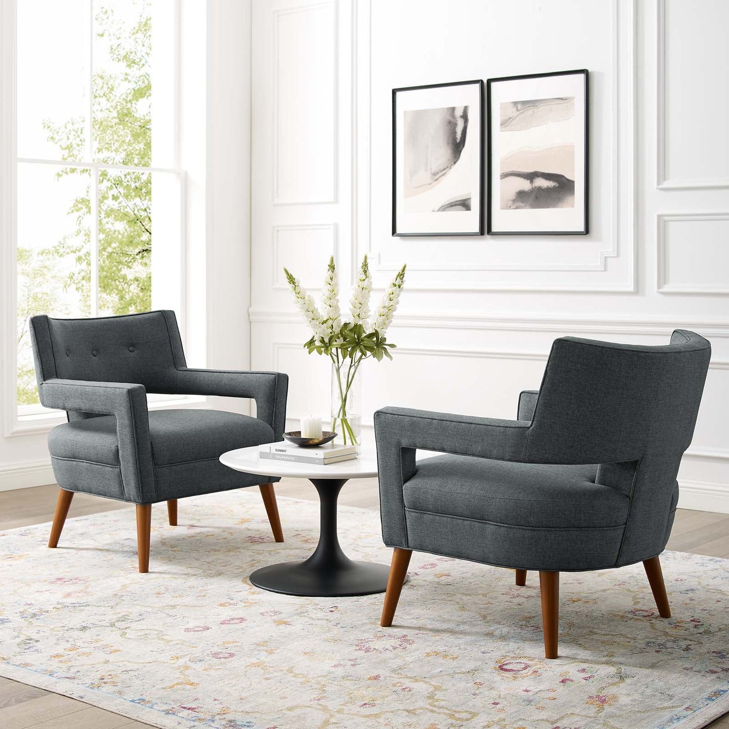 Sheer Upholstered Fabric Armchair Set of 2 Gray EEI-4082-GRY