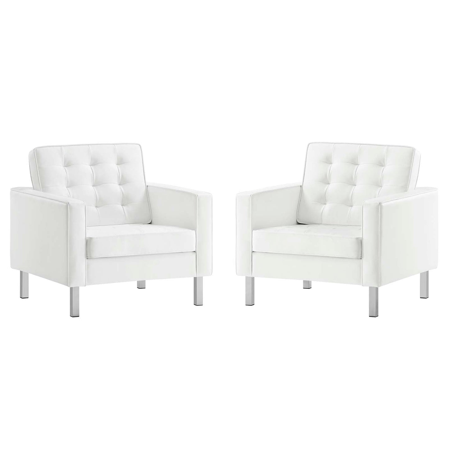 Loft Tufted Vegan Leather Armchairs - Set of 2 Silver White EEI-4101-SLV-WHI