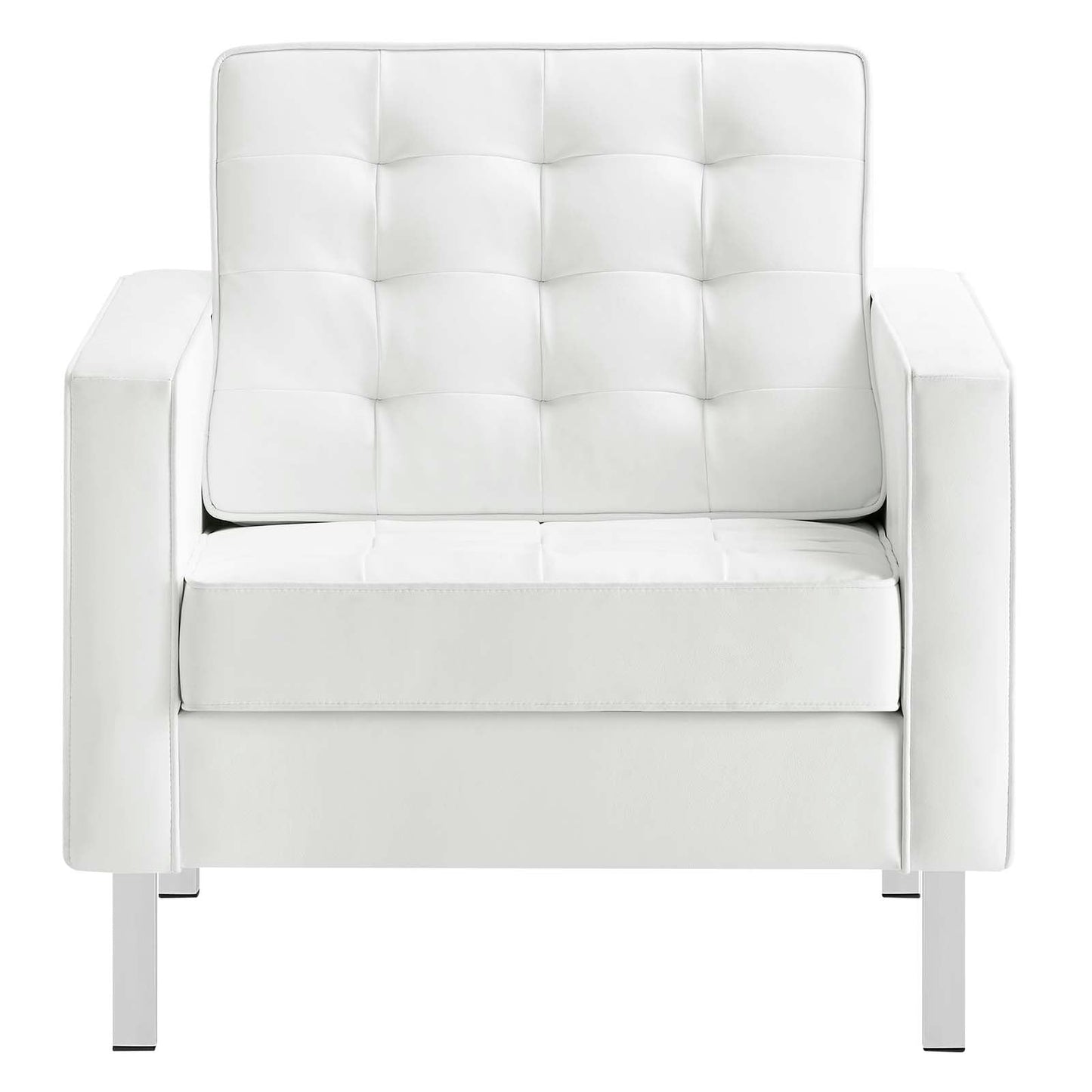 Loft Tufted Vegan Leather Armchairs - Set of 2 Silver White EEI-4101-SLV-WHI