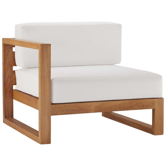 Upland Outdoor Patio Teak Wood Left-Arm Chair Natural White EEI-4124-NAT-WHI