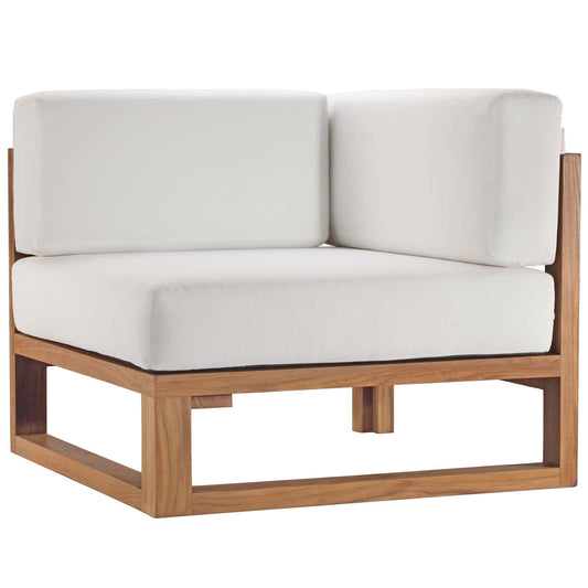 Upland Outdoor Patio Teak Wood Corner Chair Natural White EEI-4126-NAT-WHI