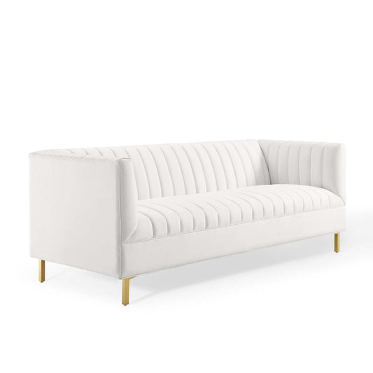 Shift Channel Tufted Performance Velvet Sofa White EEI-4132-WHI