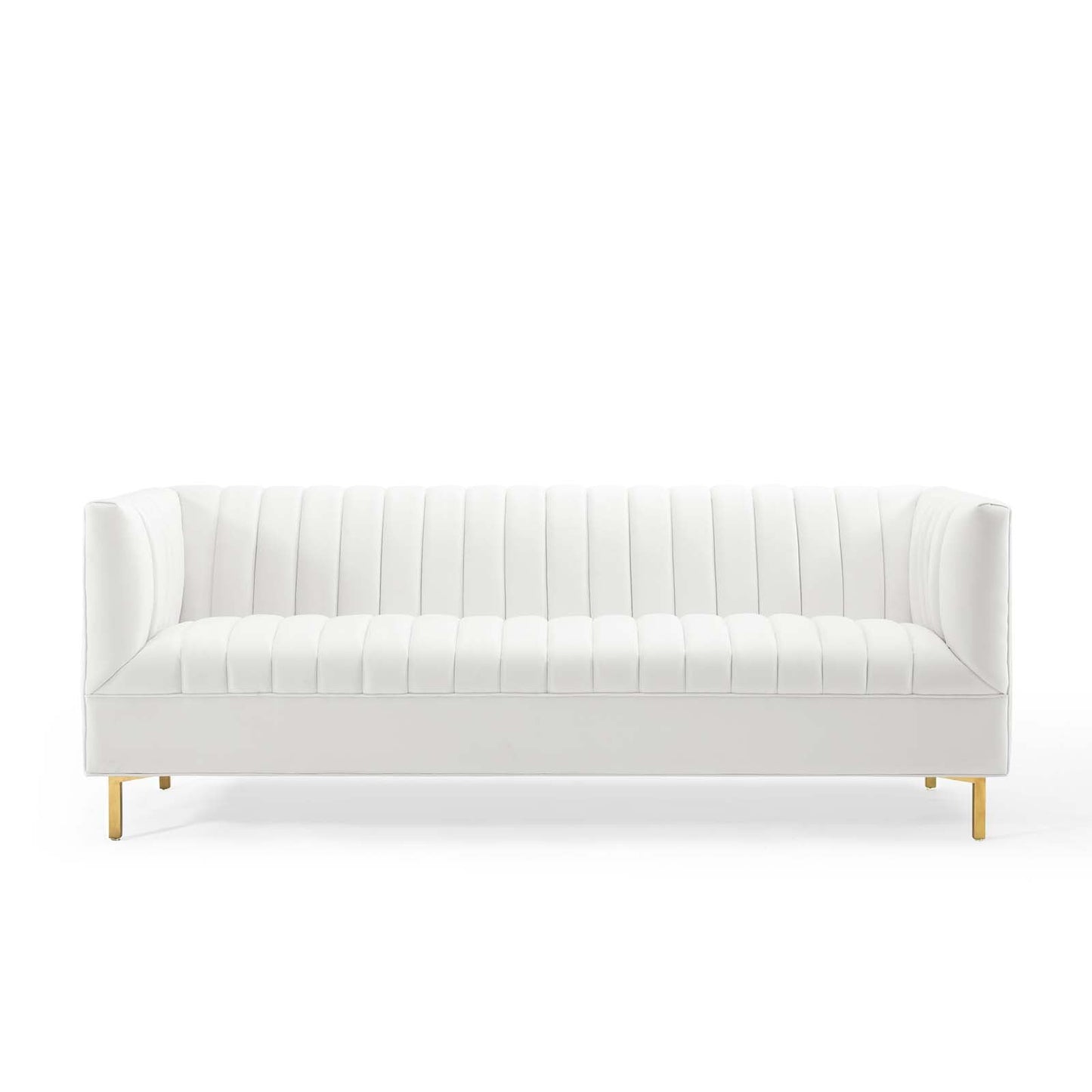 Shift Channel Tufted Performance Velvet Sofa White EEI-4132-WHI