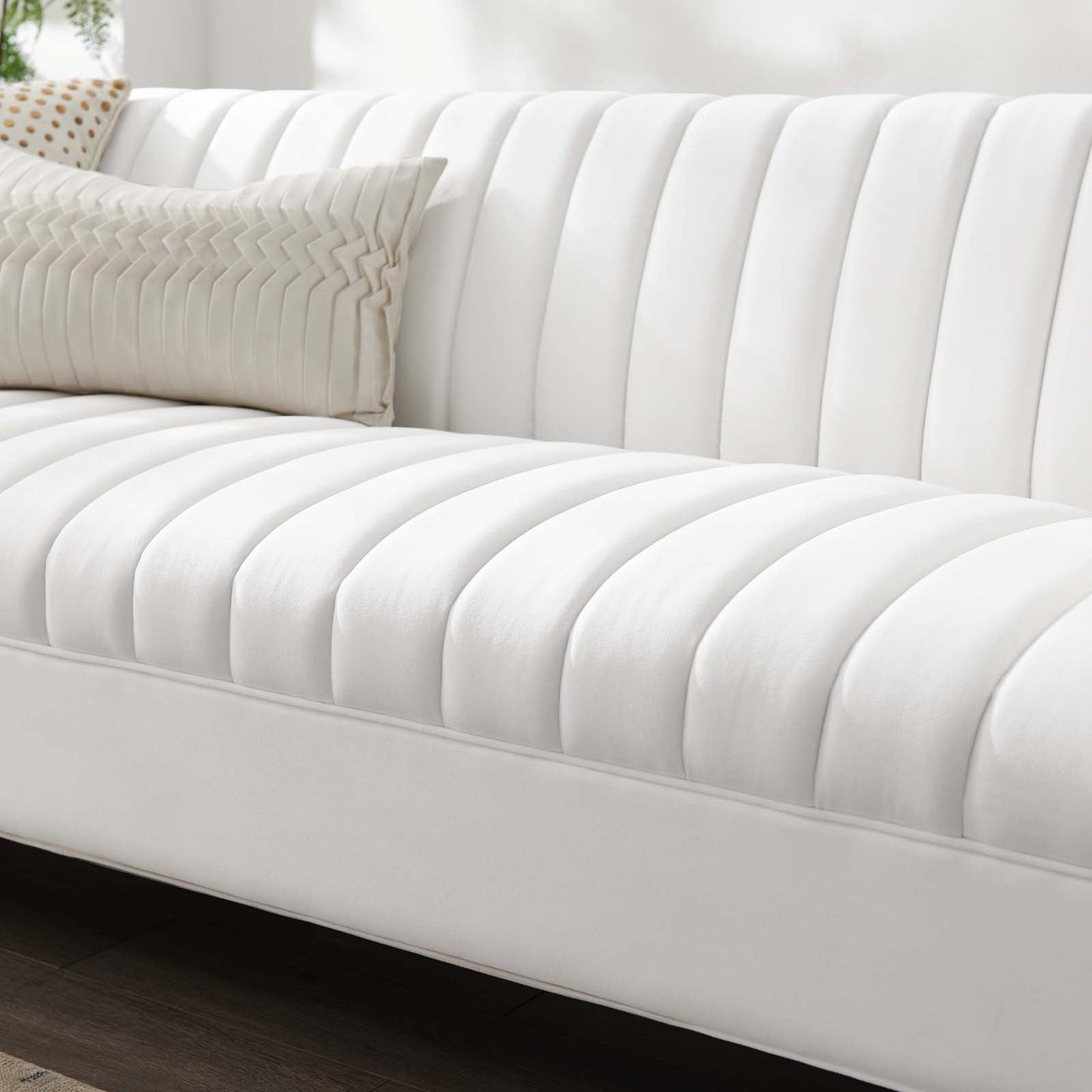 Shift Channel Tufted Performance Velvet Sofa White EEI-4132-WHI