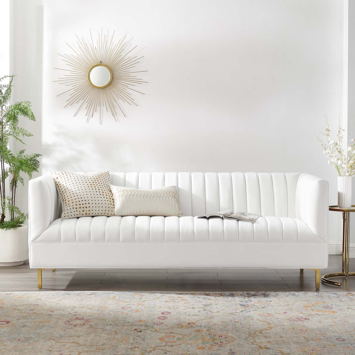 Shift Channel Tufted Performance Velvet Sofa White EEI-4132-WHI