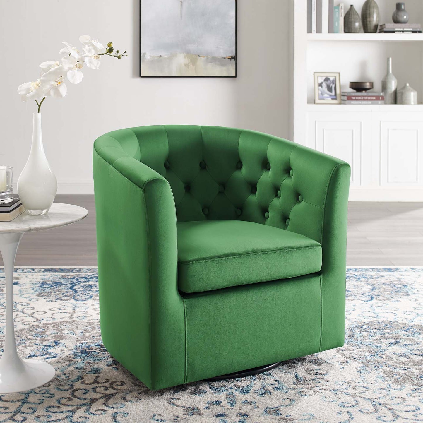 Prospect Tufted Performance Velvet Swivel Armchair Emerald EEI-4138-EME