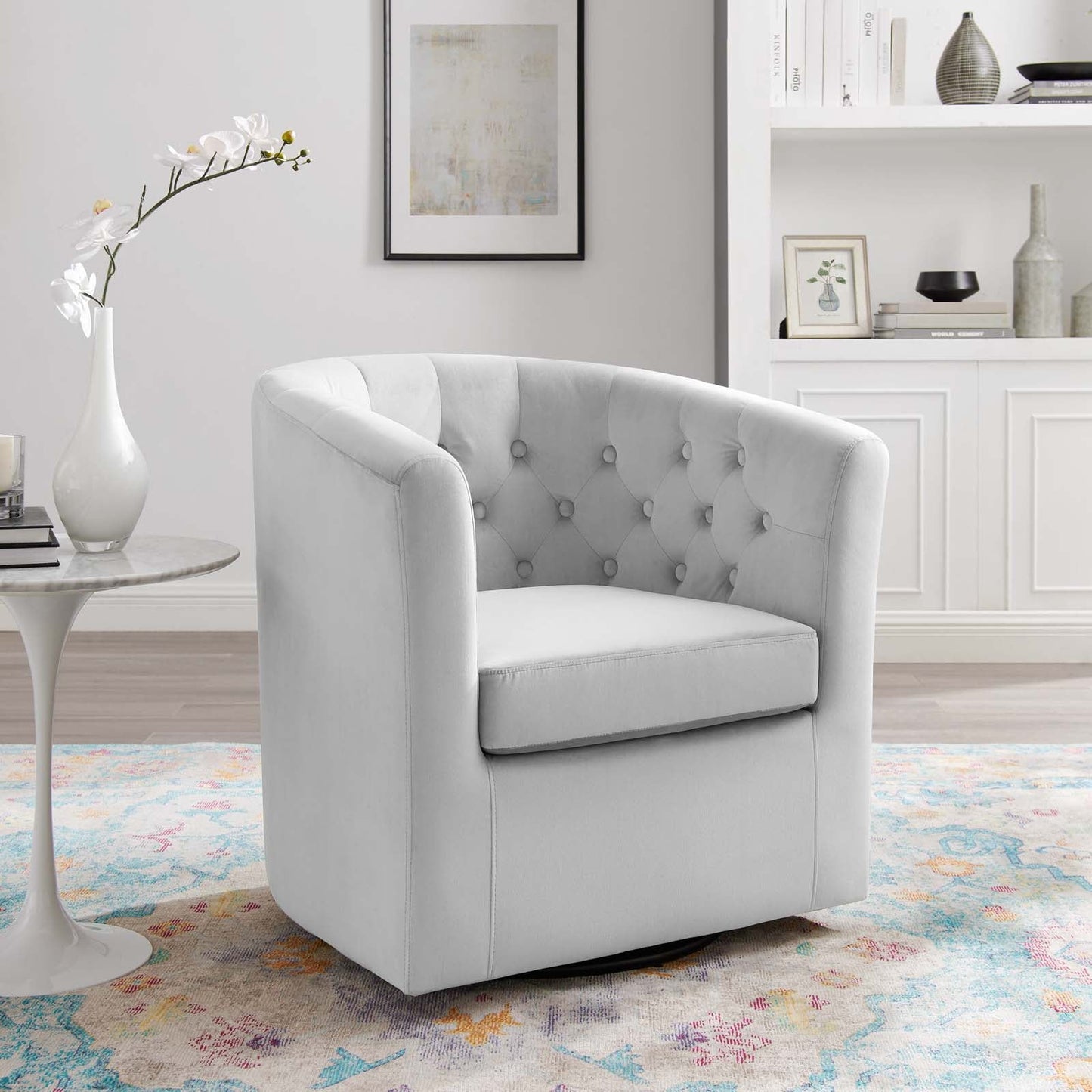 Prospect Tufted Performance Velvet Swivel Armchair Light Gray EEI-4138-LGR