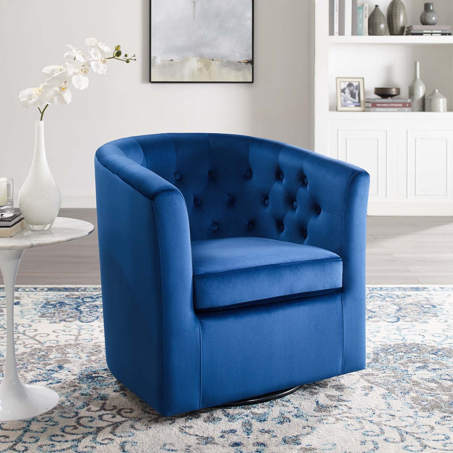 Prospect Tufted Performance Velvet Swivel Armchair Navy EEI-4138-NAV