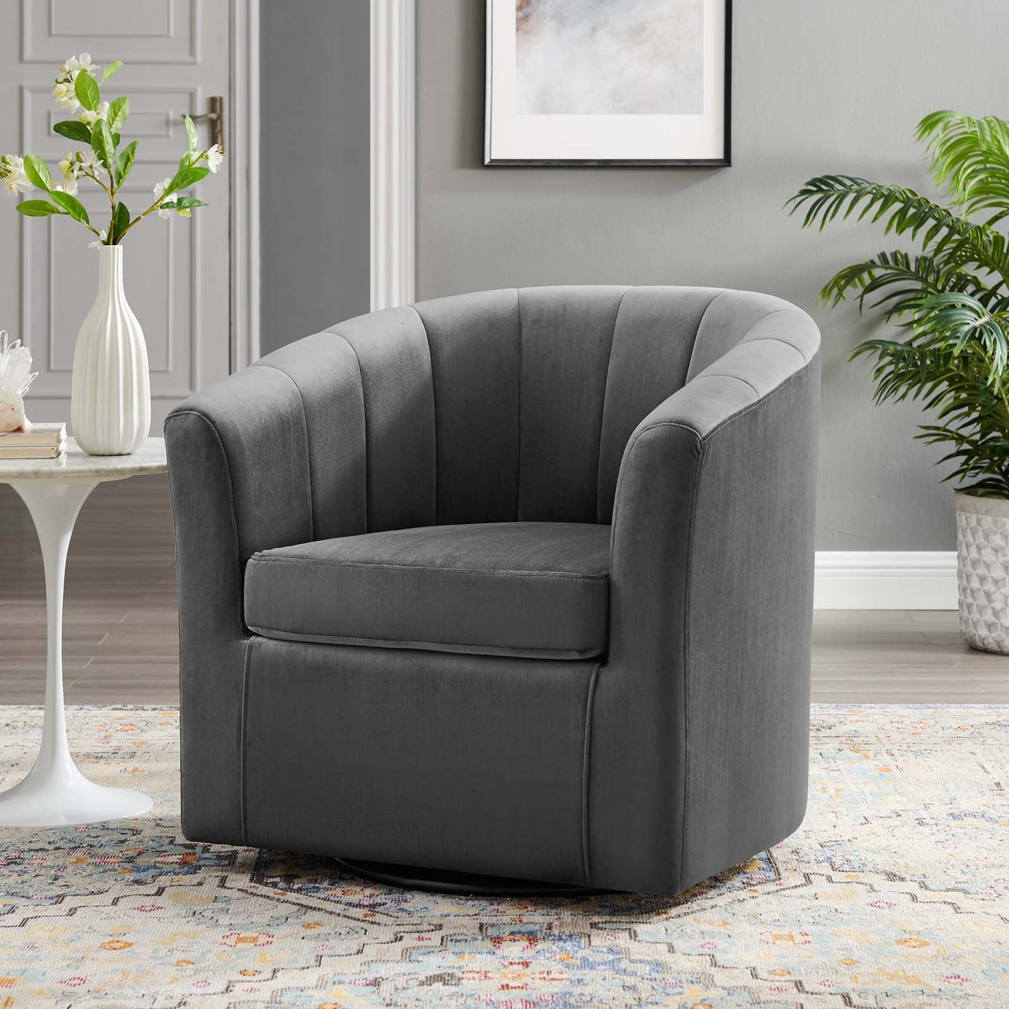 Prospect Performance Velvet Swivel Armchair Charcoal EEI-4139-CHA