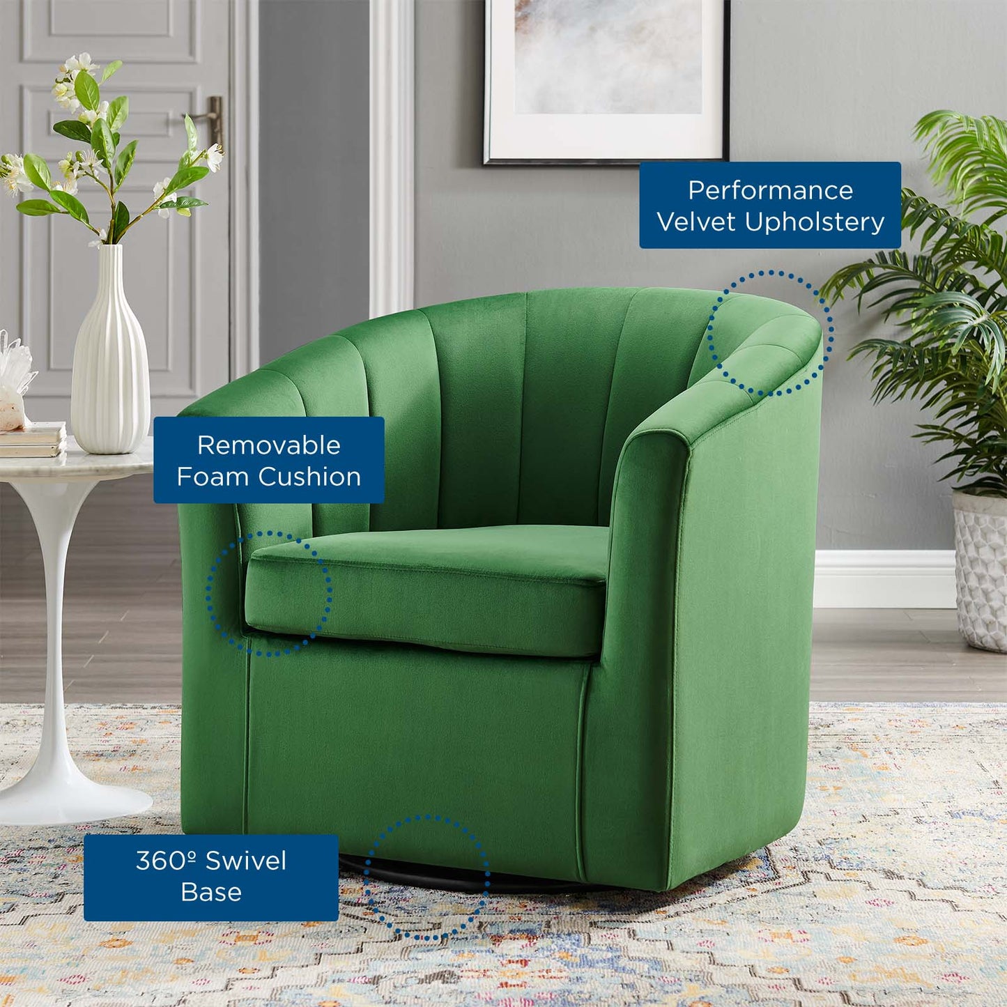 Prospect Performance Velvet Swivel Armchair Emerald EEI-4139-EME